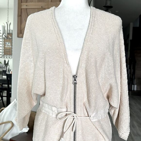 Free People Soul Sister Long Cardigan Cotton Neutral Earthy Boho Safari Beachy S - Picture 5 of 9
